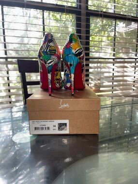 Christian Louboutin Multicolor Patent Leather Stiletto Pumps with Red Soles